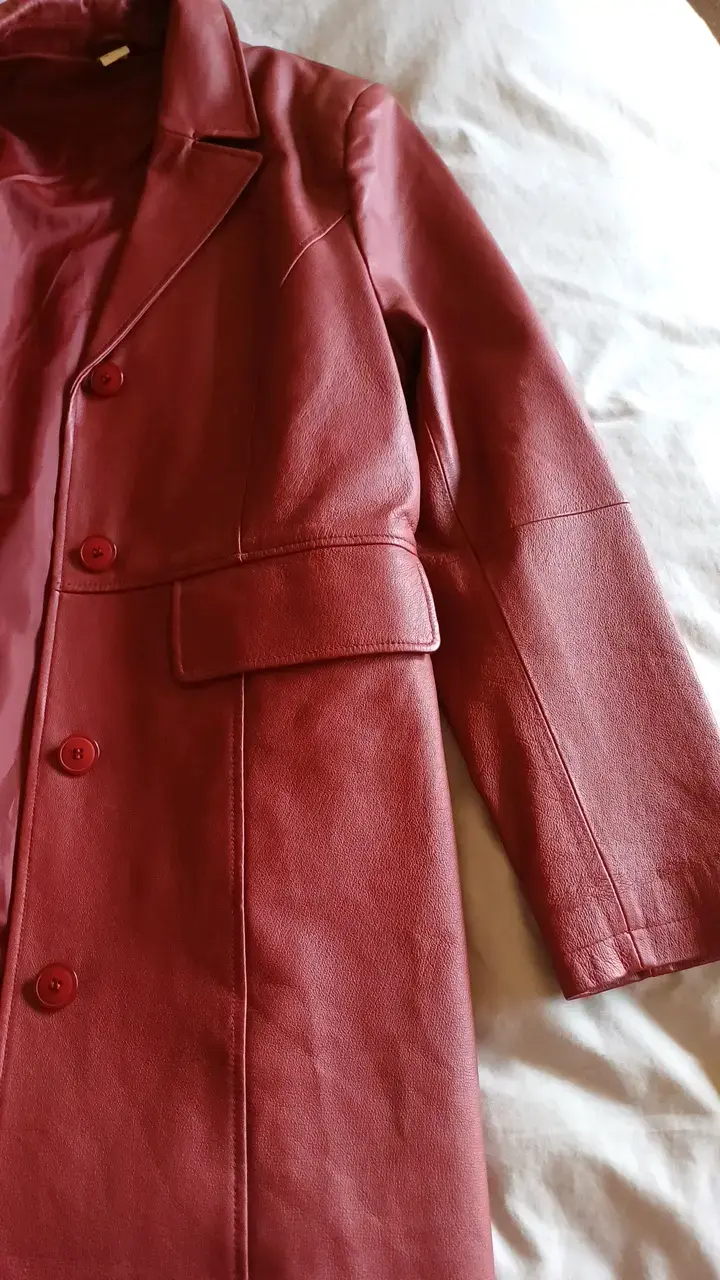 Abrigo de cuero rojo para mujer talla 40 - 3