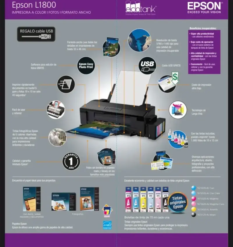 Impresora Epson L1800 Ecotank a Color