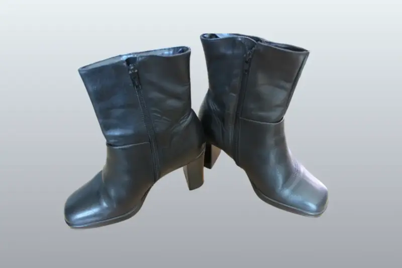 Botines de cuero negro con tacón para mujer - 2