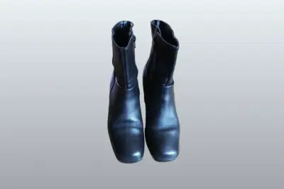 Botines de cuero negro con tacón para mujer - miniatura 3