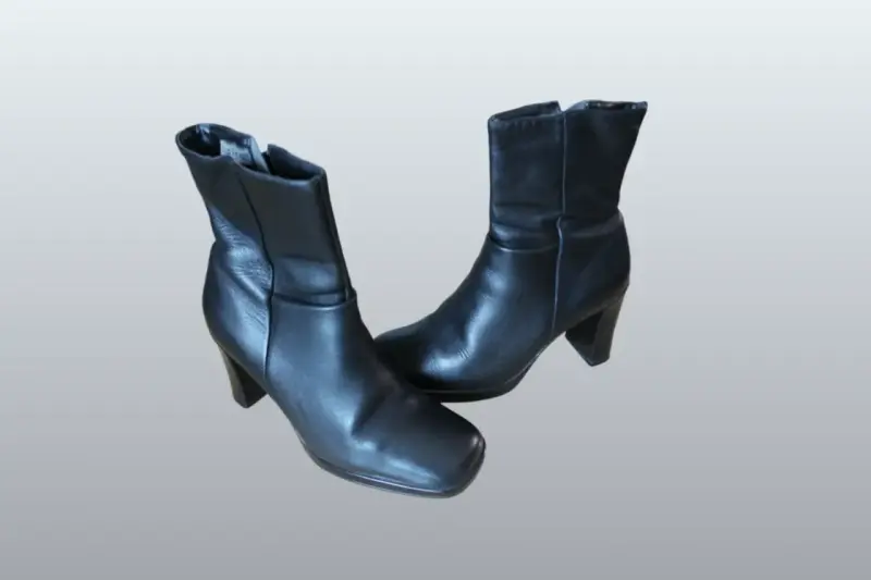 Botines de cuero negro con tacón para mujer - 4