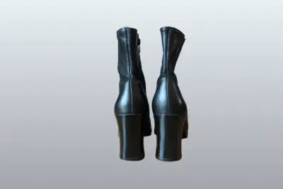 Botines de cuero negro con tacón para mujer - miniatura 5