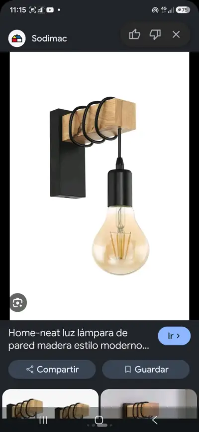 Lámpara de pared moderna de madera y metal - miniatura 2