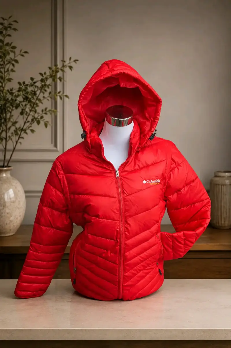 Chaqueta Columbia roja con capucha para mujer - 1