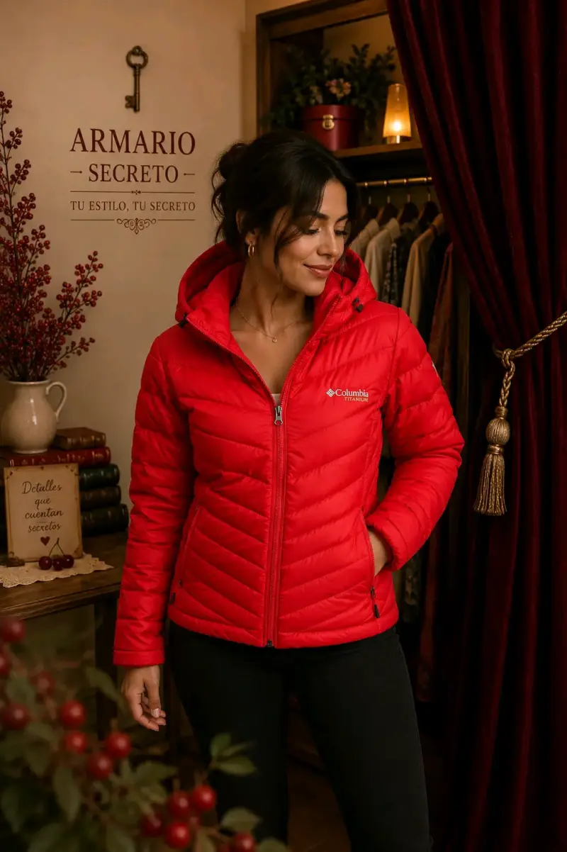 Chaqueta Columbia roja con capucha para mujer - 2