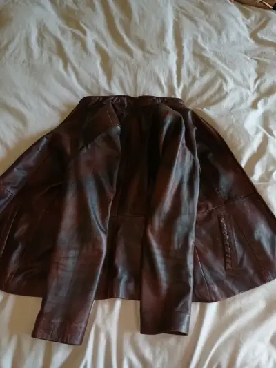 Chaqueta de cuero marrón Lederland para mujer - miniatura 4