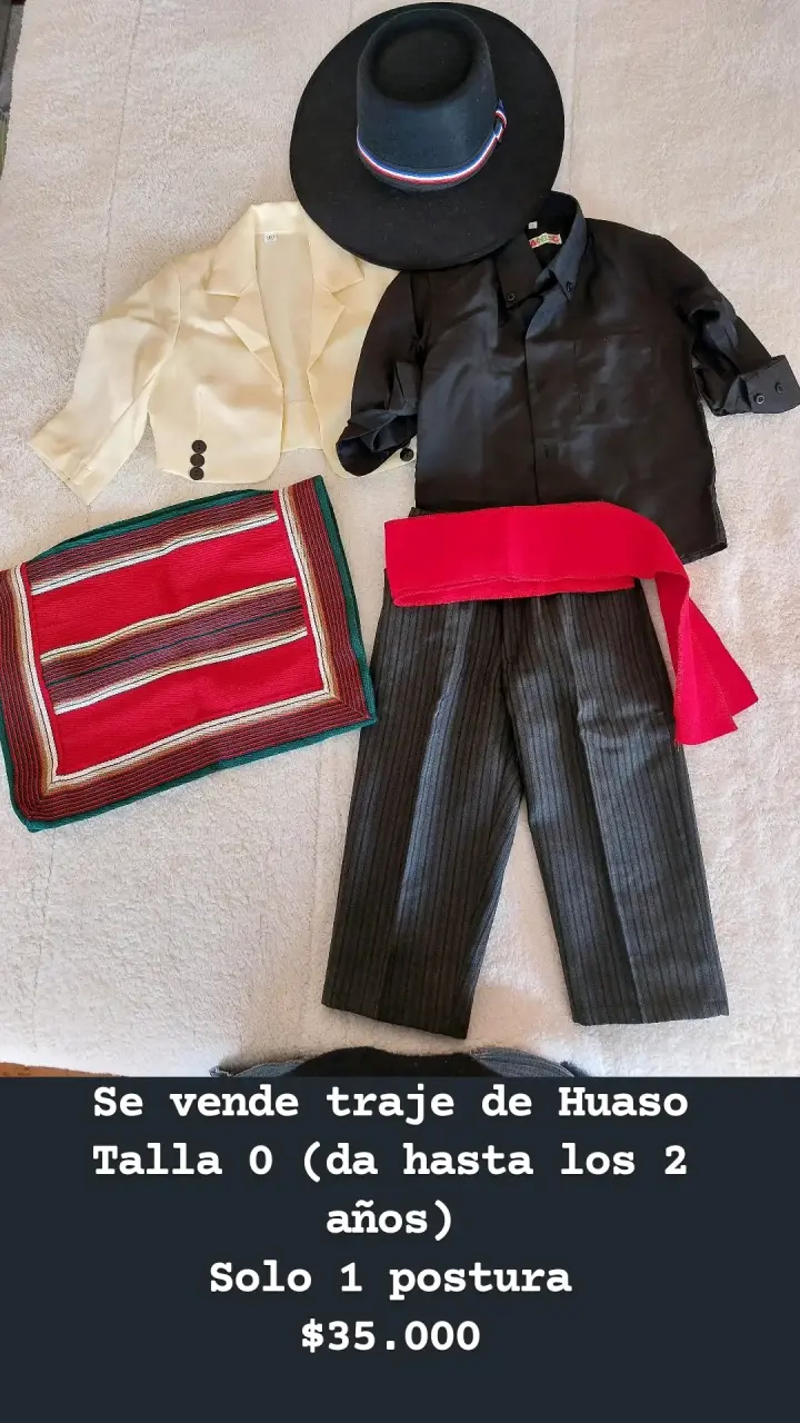 Traje de huaso para niño talla 0 a 2 años