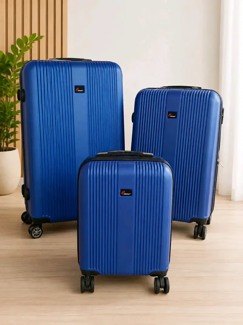 Set de maletas rígidas azules con ruedas giratorias