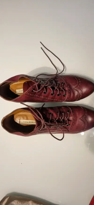 Botines de cuero burdeos Zara Woman - miniatura 1