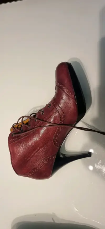 Botines de cuero burdeos Zara Woman - miniatura 5