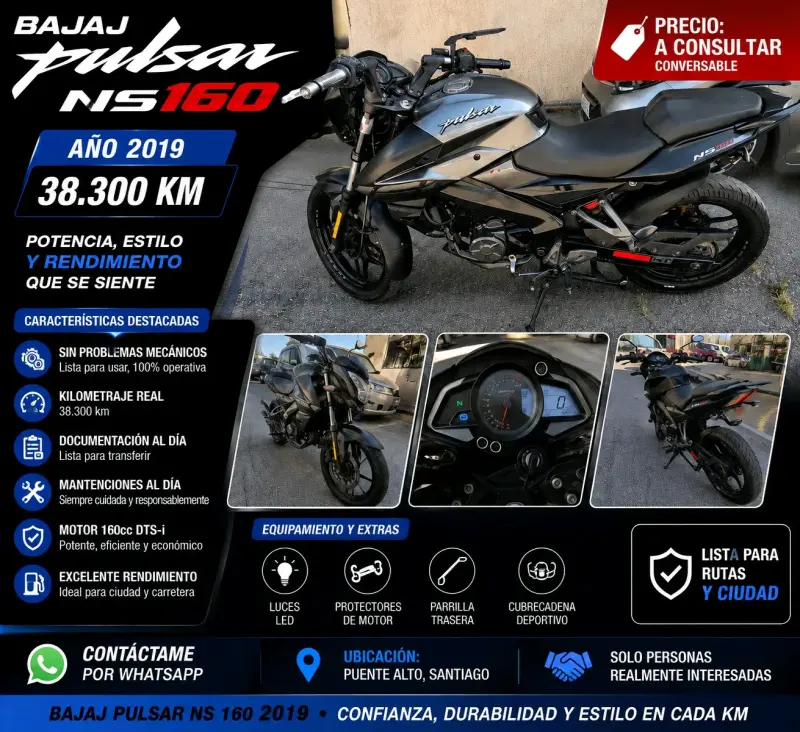 Moto Bajaj Pulsar NS160 2019 en excelente estado - 1