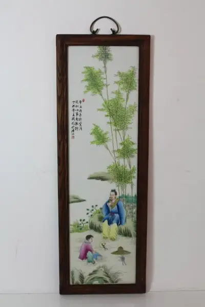 Cuadro madera y porcelana oriental, S.XX., Unicos, - miniatura 1
