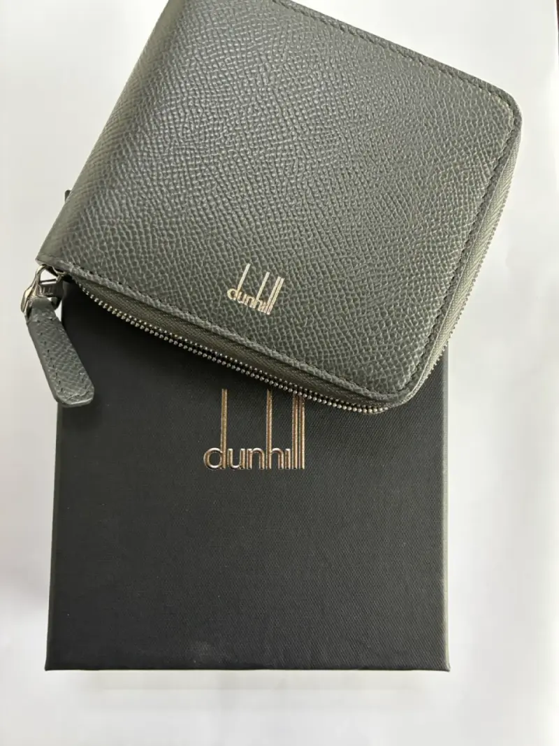 Billetera de cuero gris Dunhill con cierre