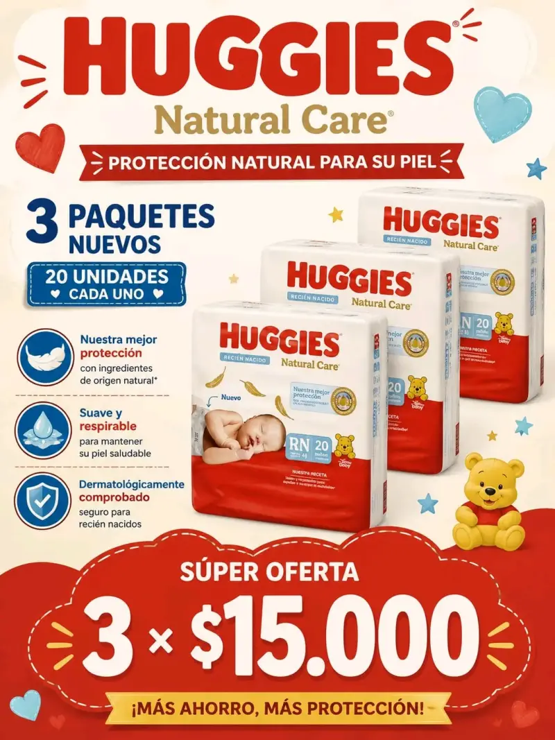 Pañales Huggies Natural Care RN 3 paquetes