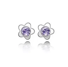 Aros de plata con diseño de flor y piedra lila - 1
