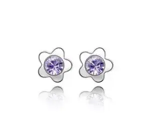 Aros de plata con diseño de flor y piedra lila - miniatura 1
