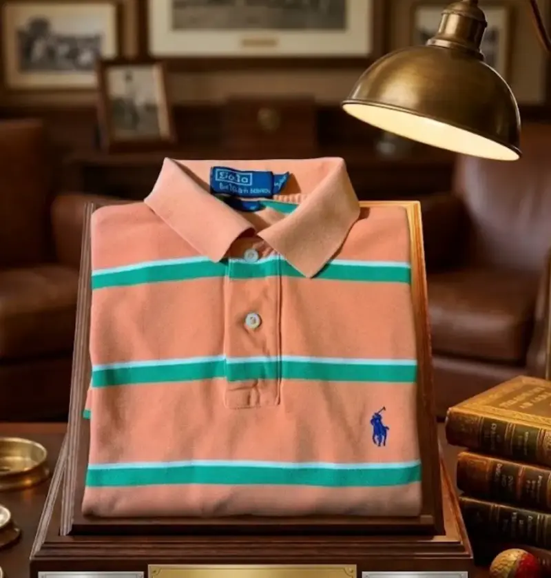 Polera Polo Ralph Lauren a Rayas Naranja y Verde