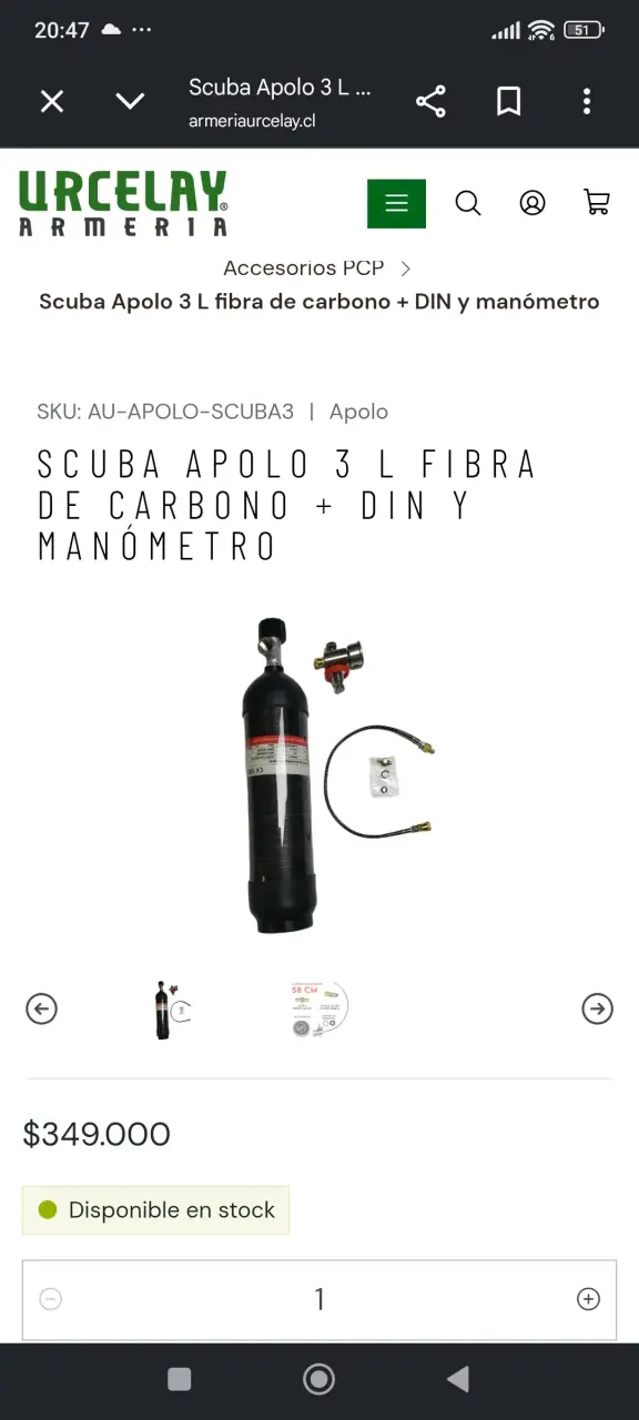 Tanque de Buceo Scuba Apolo 3L con Manómetro - 2