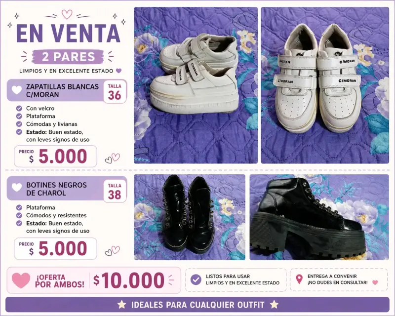 Zapatillas Blancas C/Moran Talla 36 Plataforma - 1