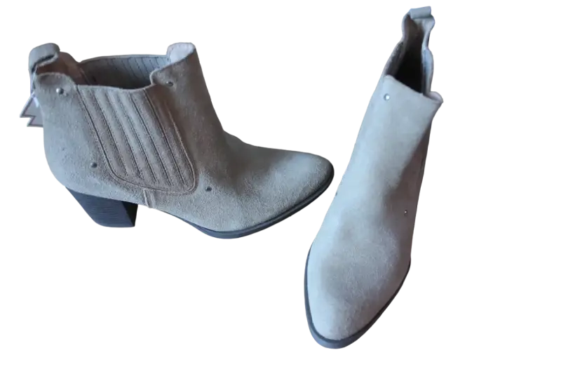 Botines de gamuza beige con tacón - 3