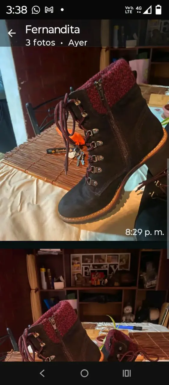 Botas de invierno negras con forro burdeos - 5