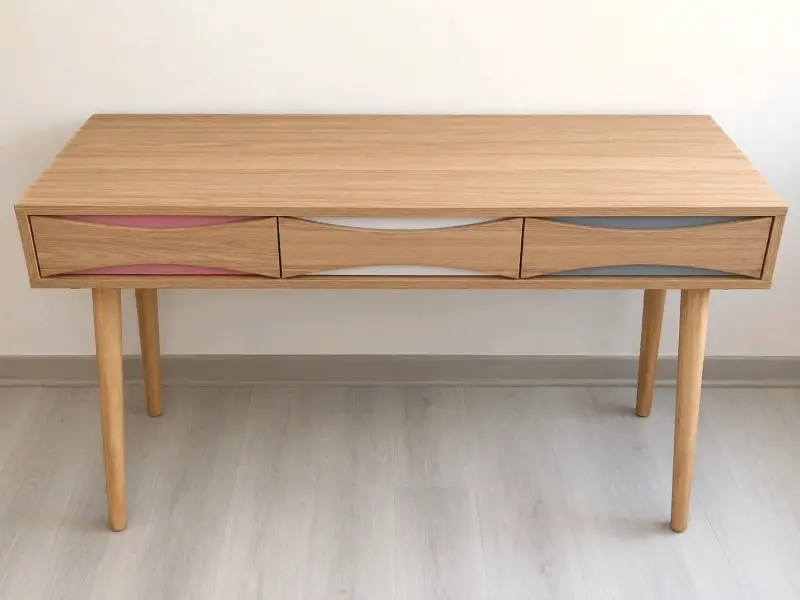 Escritorio de madera con cajones de colores