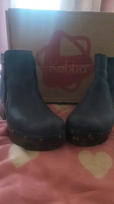 Botines de cuero azul con plataforma Kebba - miniatura 1