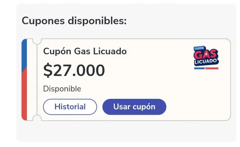 Cupón de Gas Licuado $27.000 disponible