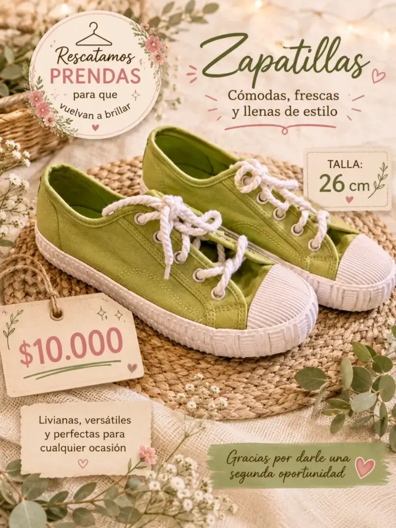 Zapatillas verdes cómodas talla 26 cm