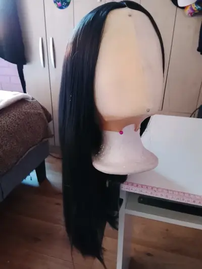 Peluca nueva, lisa, negro larga - miniatura 1
