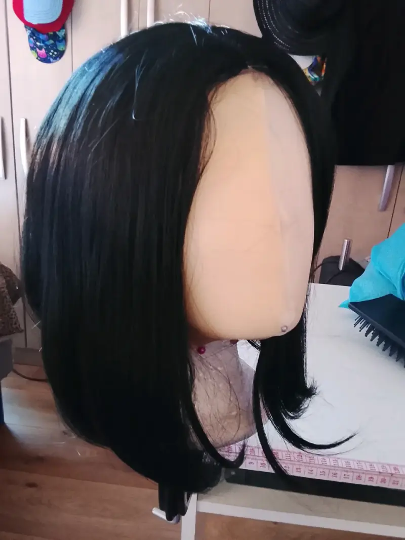 Peluca nueva, corte Bob asimétrico, negra - 1