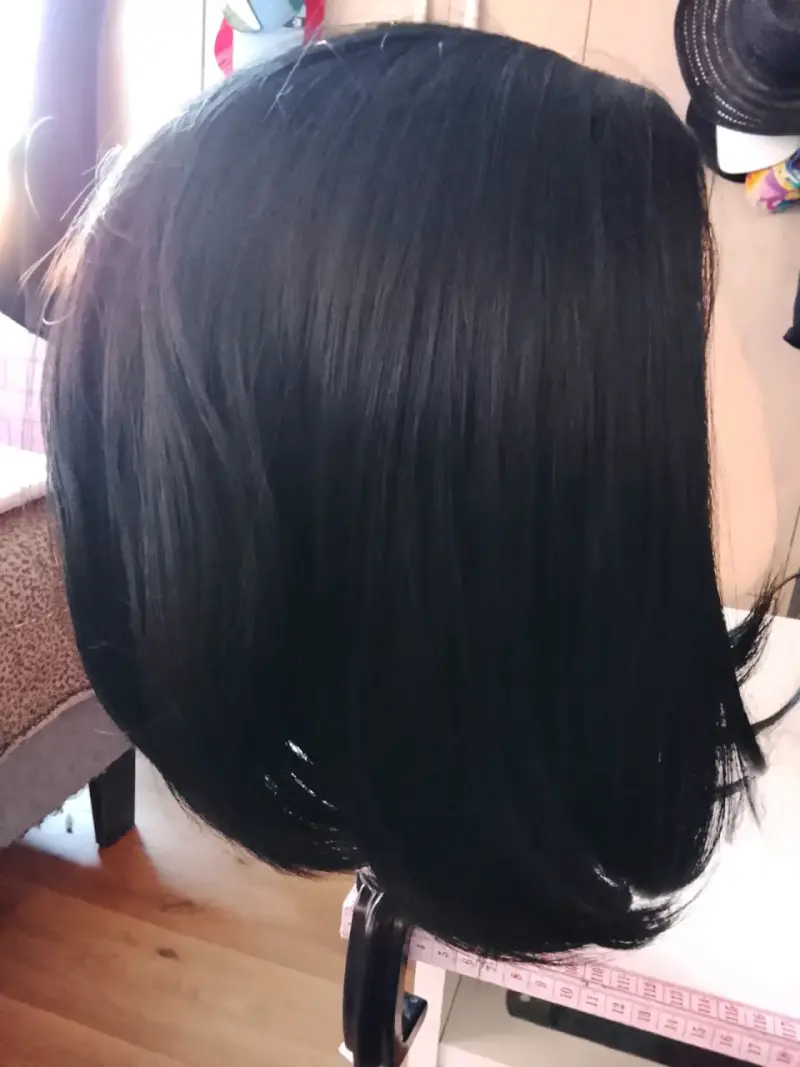 Peluca nueva, corte Bob asimétrico, negra - 3