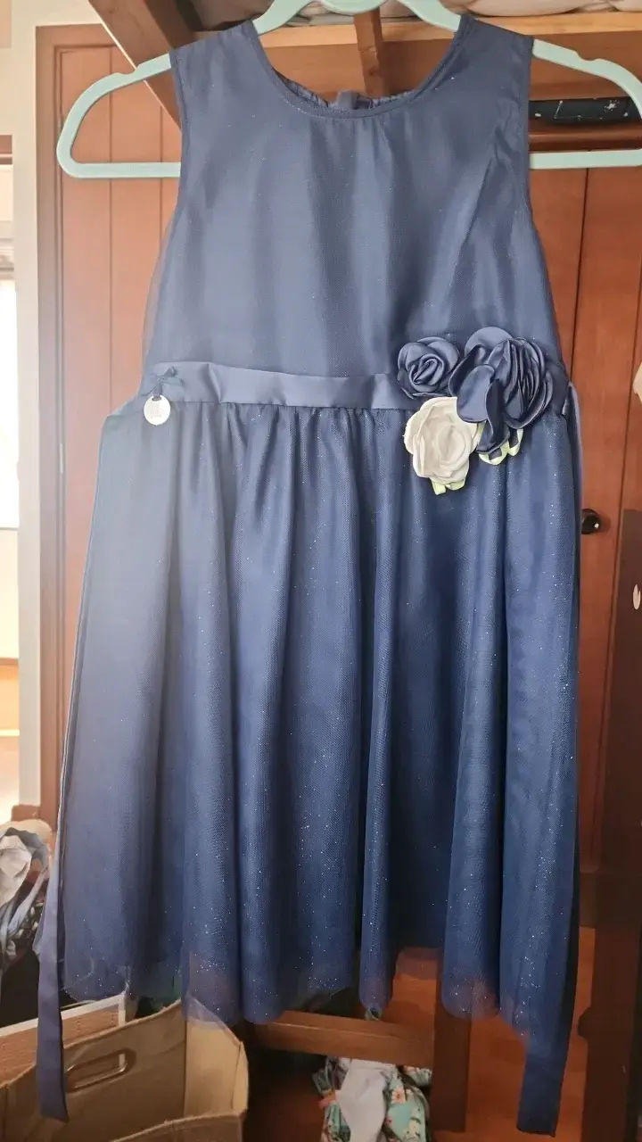 Vestido de fiesta azul para niña con flores - 1
