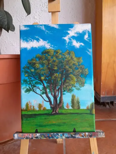 Cuadro Pintado a Mano Paisaje Montañoso - miniatura 3