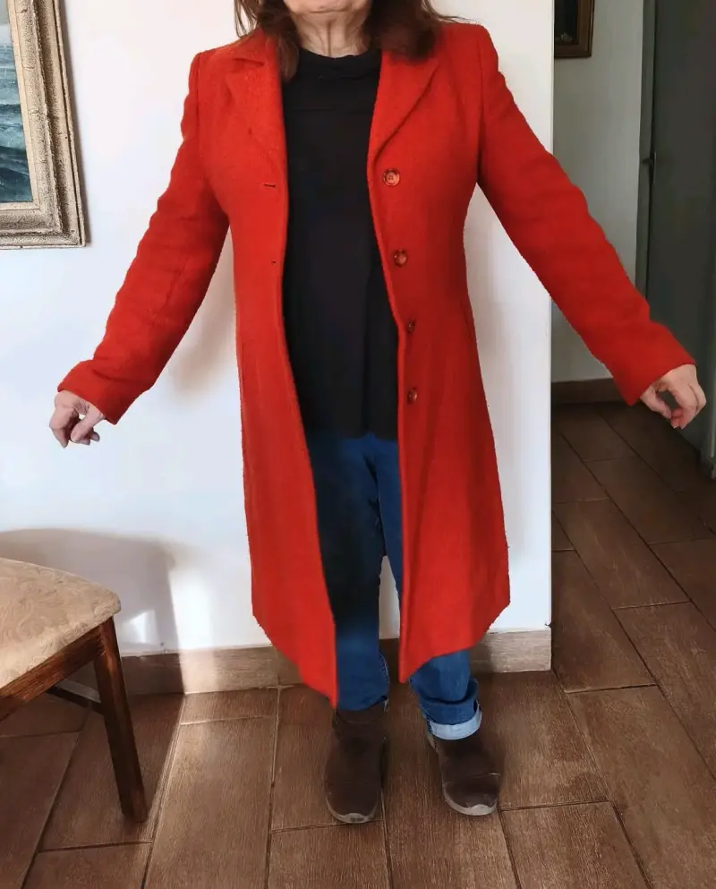 Abrigo largo rojo de lana para mujer - 2