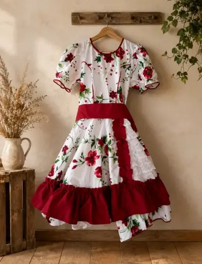 Vestido tradicional floral con volantes - miniatura 1