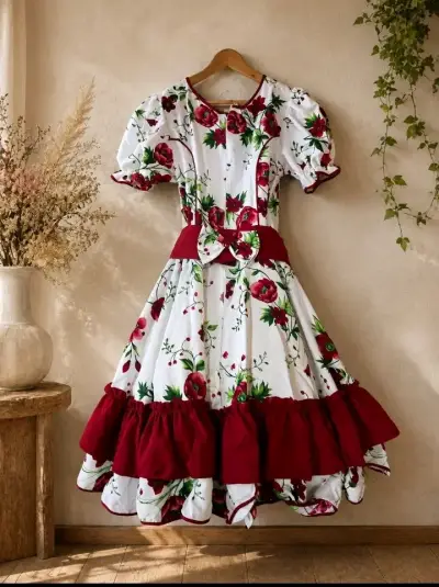 Vestido tradicional floral con volantes - miniatura 2