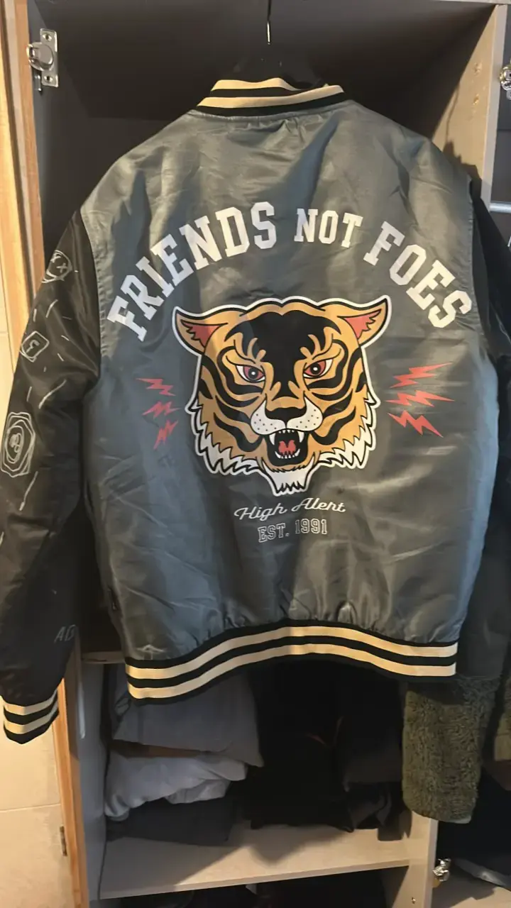 Chaqueta bomber gris con estampados Friends Not Foes - 2