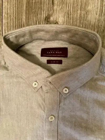 Camisa Zara Hombre Slim Fit Gris - miniatura 1