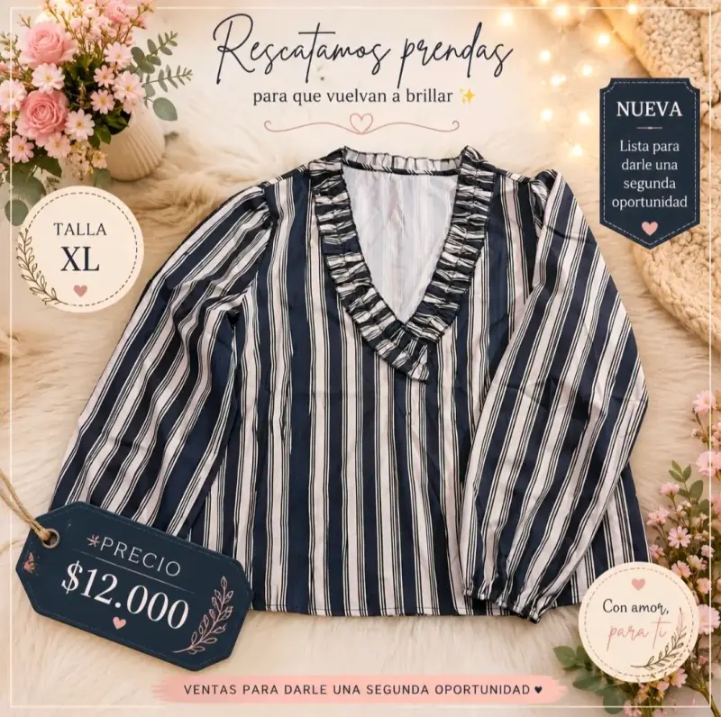 Blusa de rayas en blanco y azul talla XL
