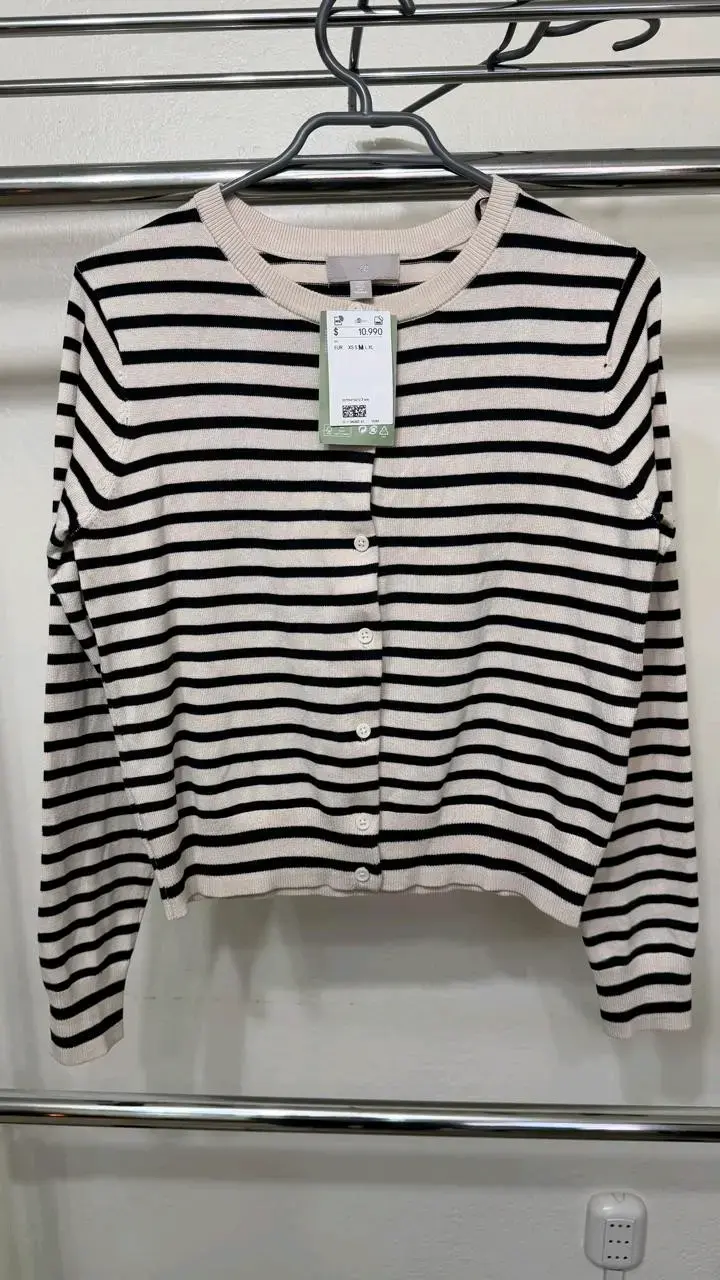 Cardigan H&M Talla M — Rayado Beige/Negro — NUEVO - 1