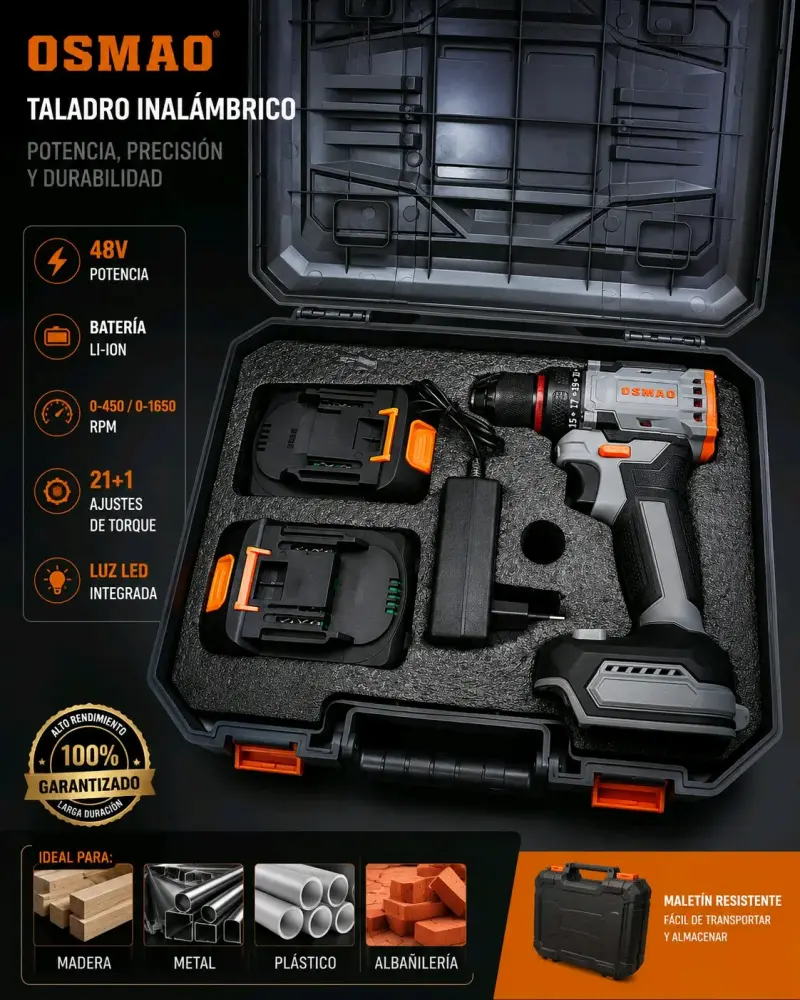 Taladro Inalámbrico Osmao 48V con Batería Li-Ion - 3