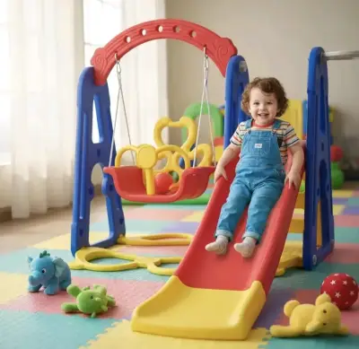 Columpio y resbalín infantil multicolor - miniatura 1