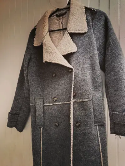 Abrigo de lana gris con forro de borrego Bapanos - miniatura 1