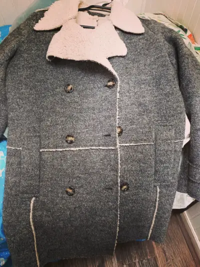 Abrigo de lana gris con forro de borrego Bapanos - miniatura 2