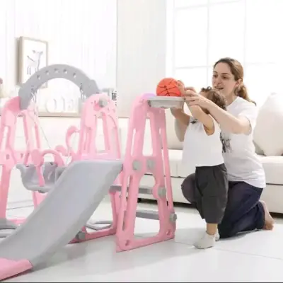 Juego infantil con columpio y resbalín rosa - miniatura 3