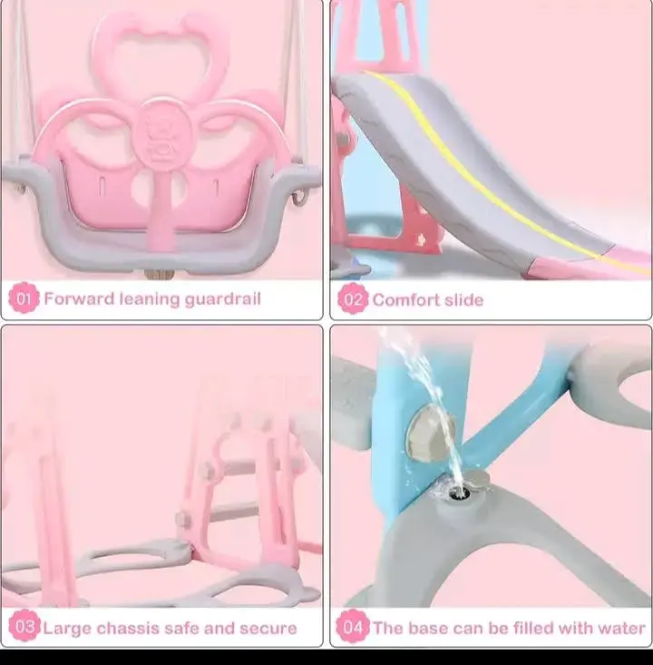 Juego infantil con columpio y resbalín rosa - 4