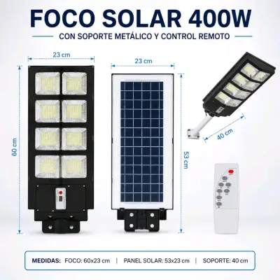 Foco Solar 400W con Control Remoto y Soporte - miniatura 1