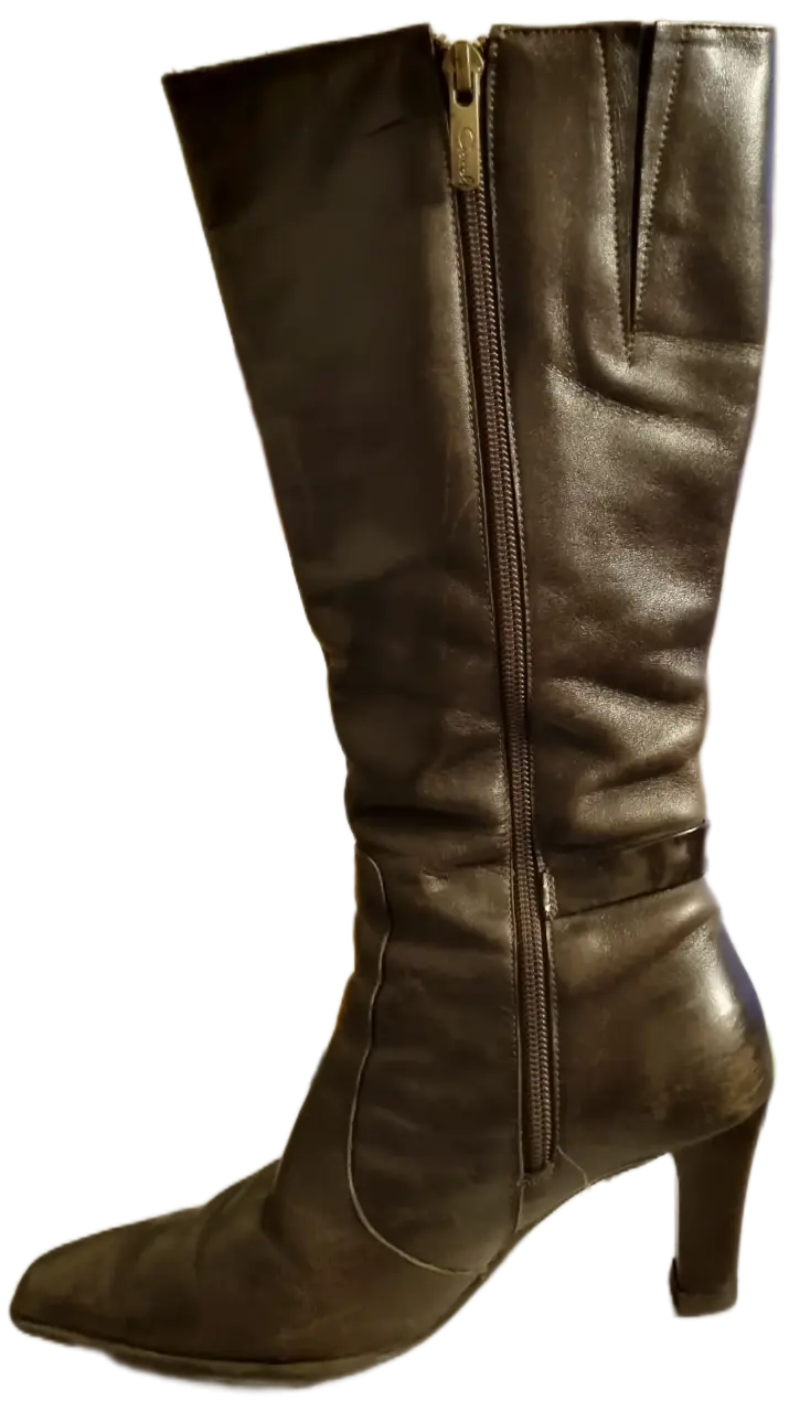 Botas de cuero marrón con tacón alto - 6