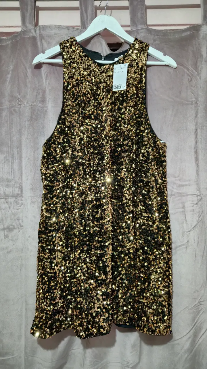 Vestido de lentejuelas doradas talla XL H&M